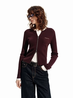 Zip Closure Ribbed Cardigan Versatile Trend Lightweight Open Weave
