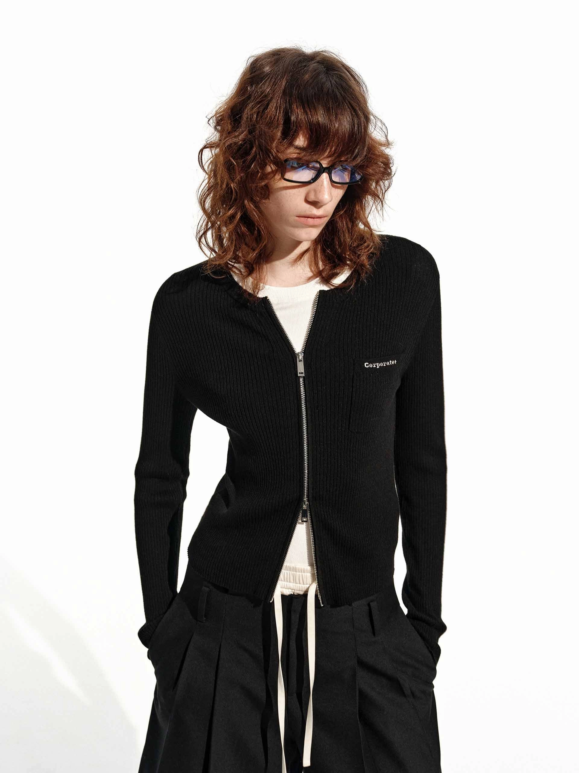 Water Repellent Treatment Home Trend Zip Closure Ribbed Cardigan