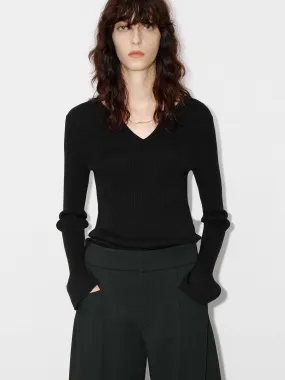 Breathable fabric V-neck Wool Knit Sweater