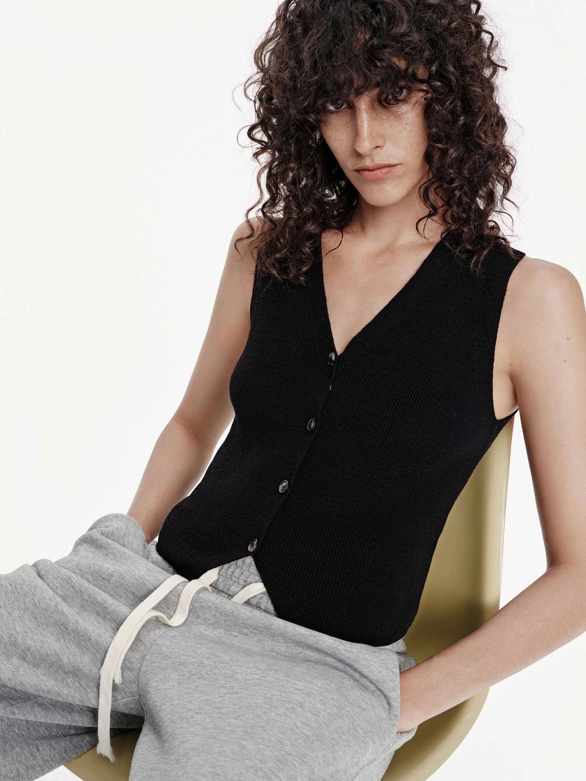 V-neck Fitted Wool Cardigan Ventilated Panels