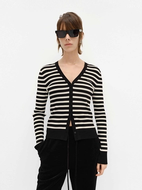 Fall Comfort Ribbed collar V-neck Ribbed Cardigan