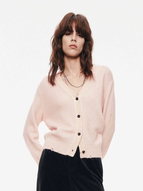 V-neck Ripped Cardigan Openwork Lattice Pattern Fall Outfit