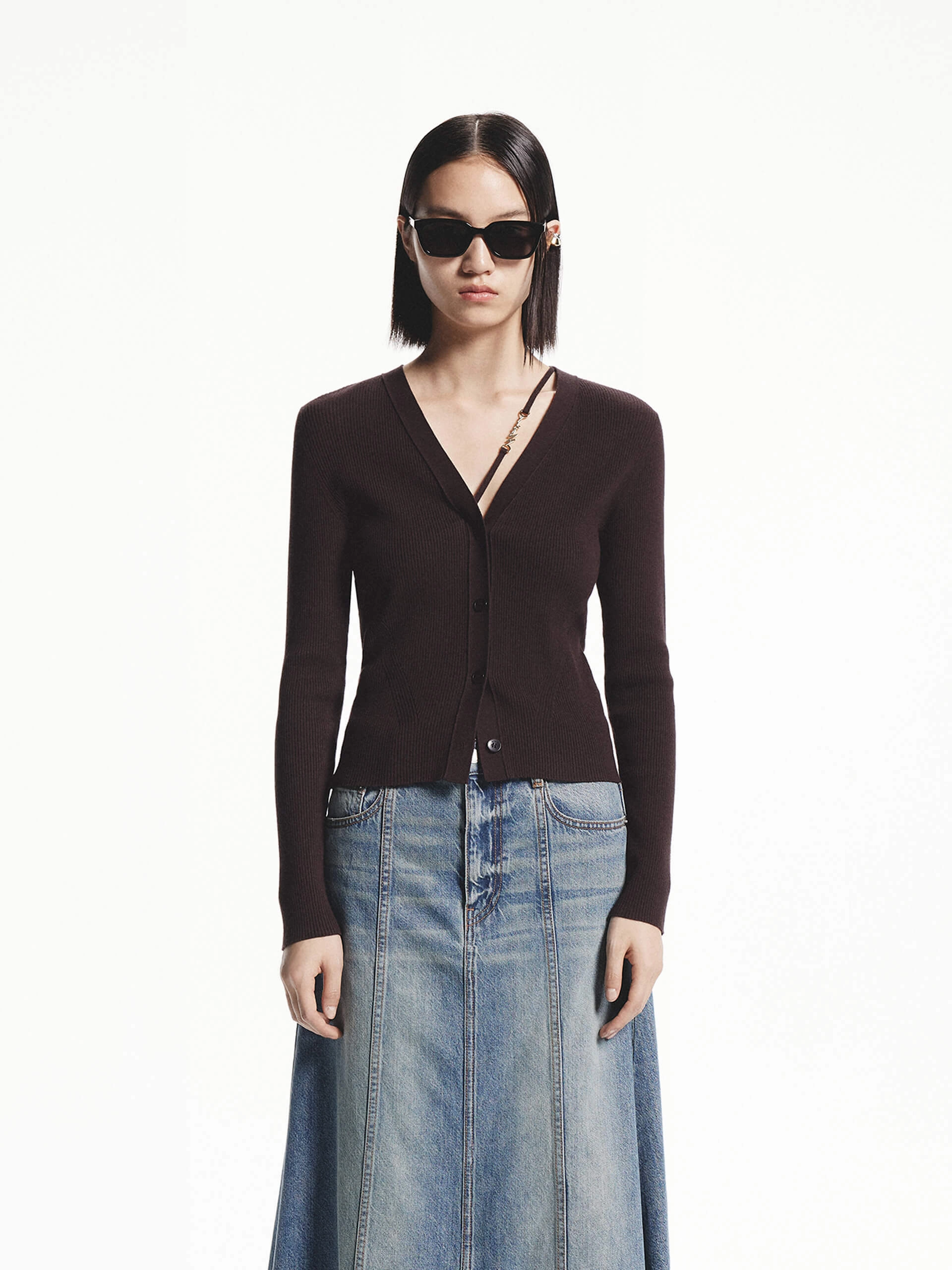 Smooth Flatlock Seams V-neck Tie Knitted Cardigan