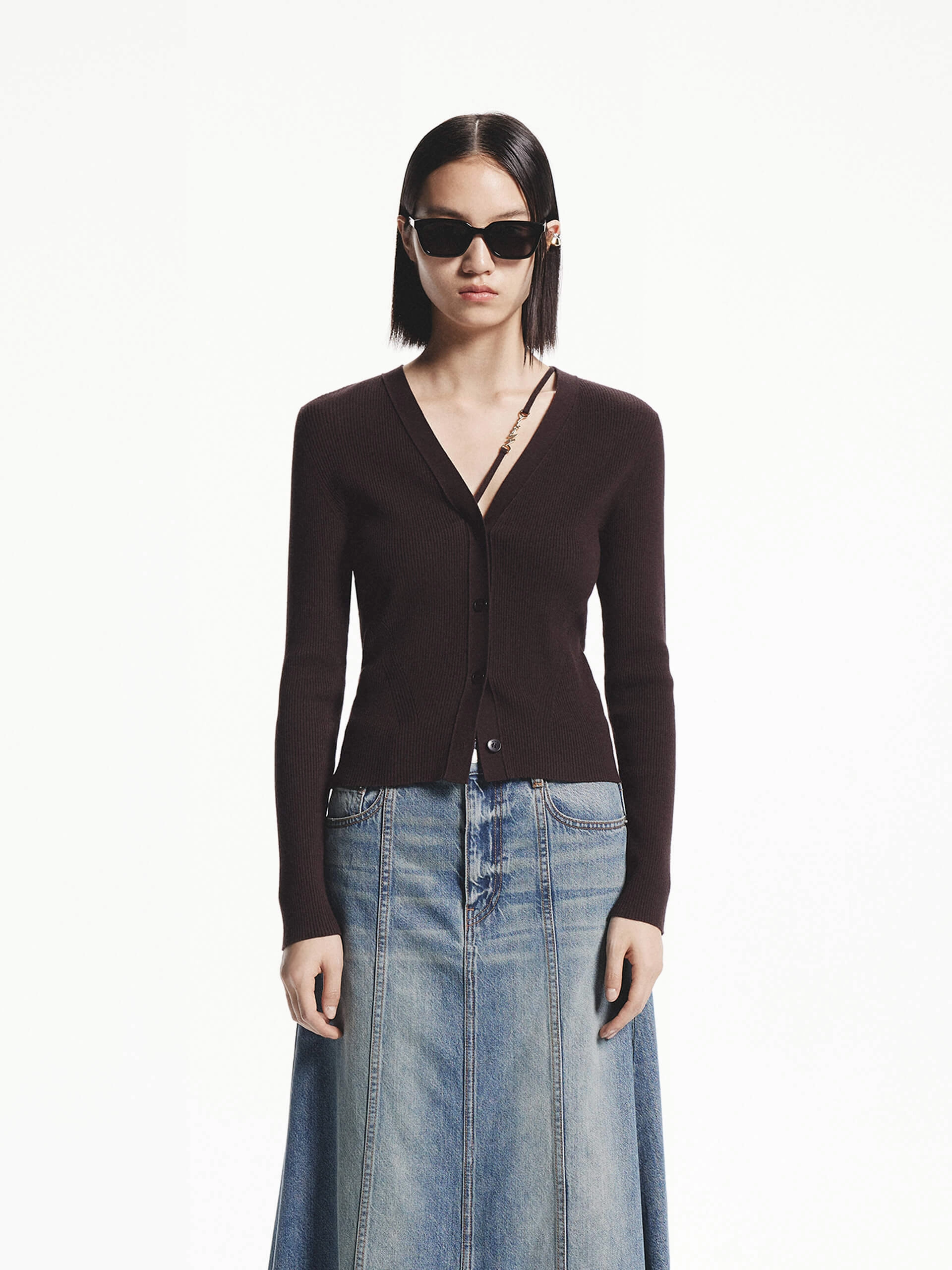 V-neck Tie Knitted Cardigan Everyday Neutral Travel Trend