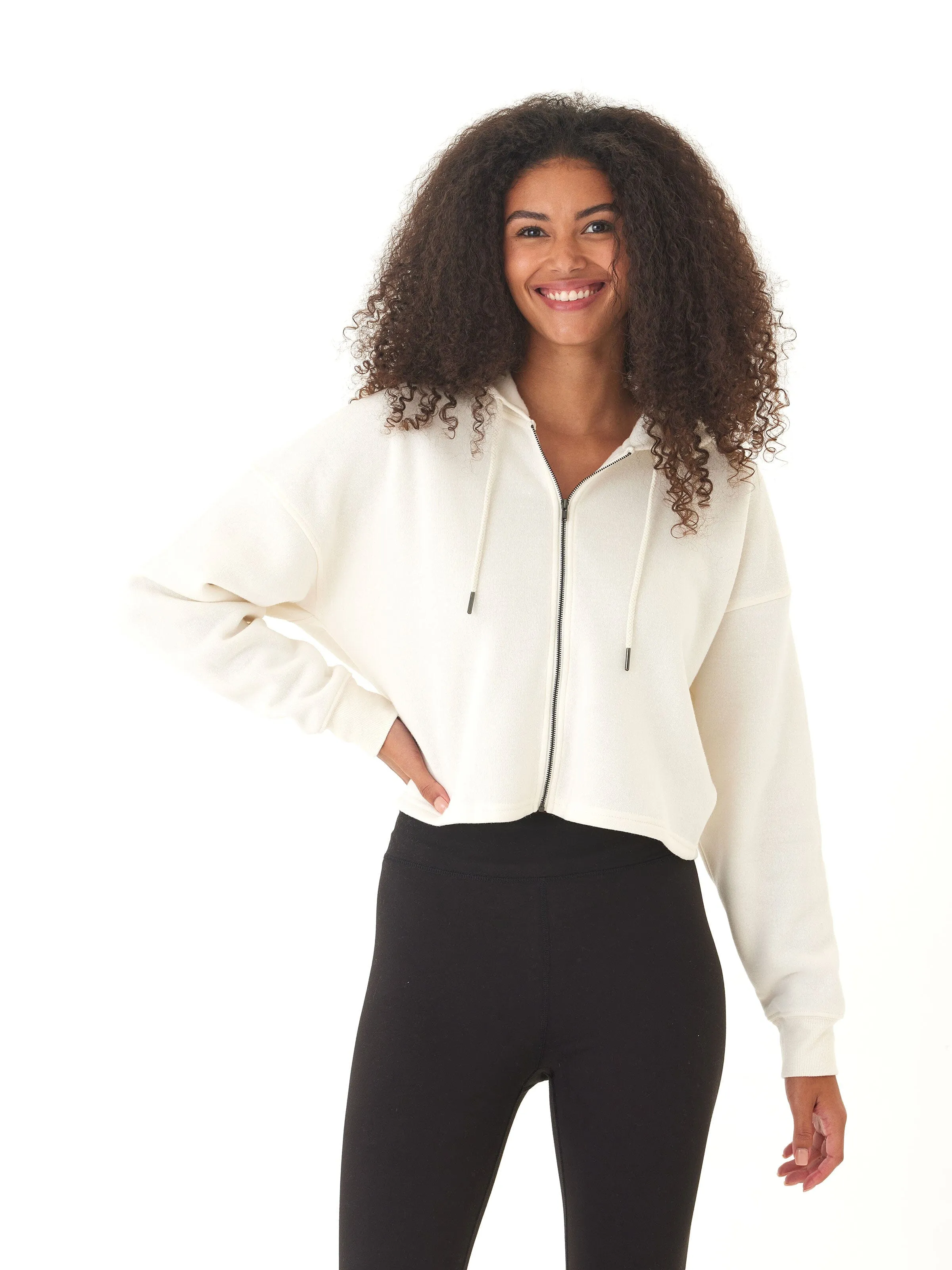 Venetia Triblend Fleece Crop Zip Hoodie Wind Protection