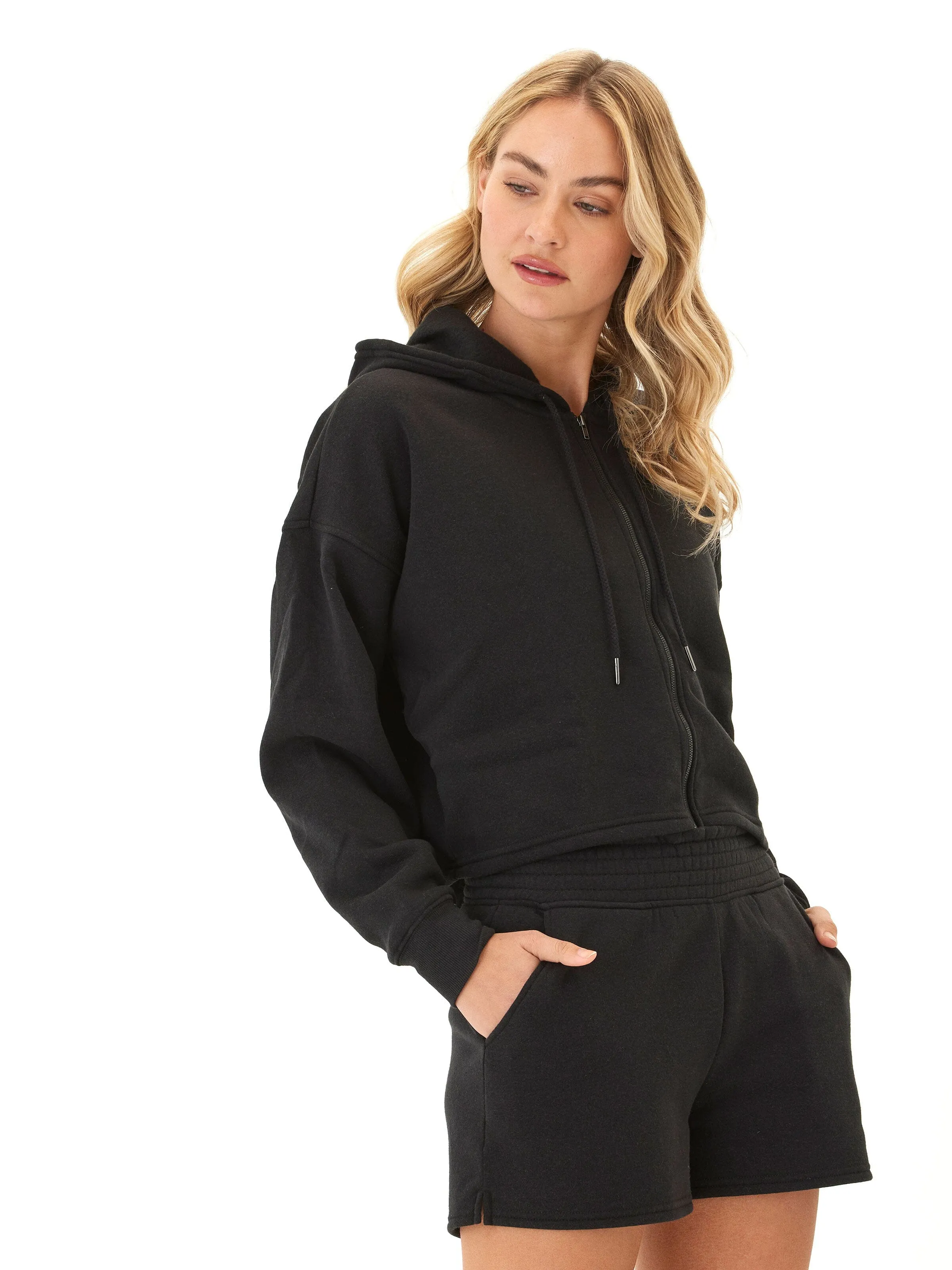 Reversible Style Soft Fleece Venetia Triblend Fleece Crop Zip Hoodie