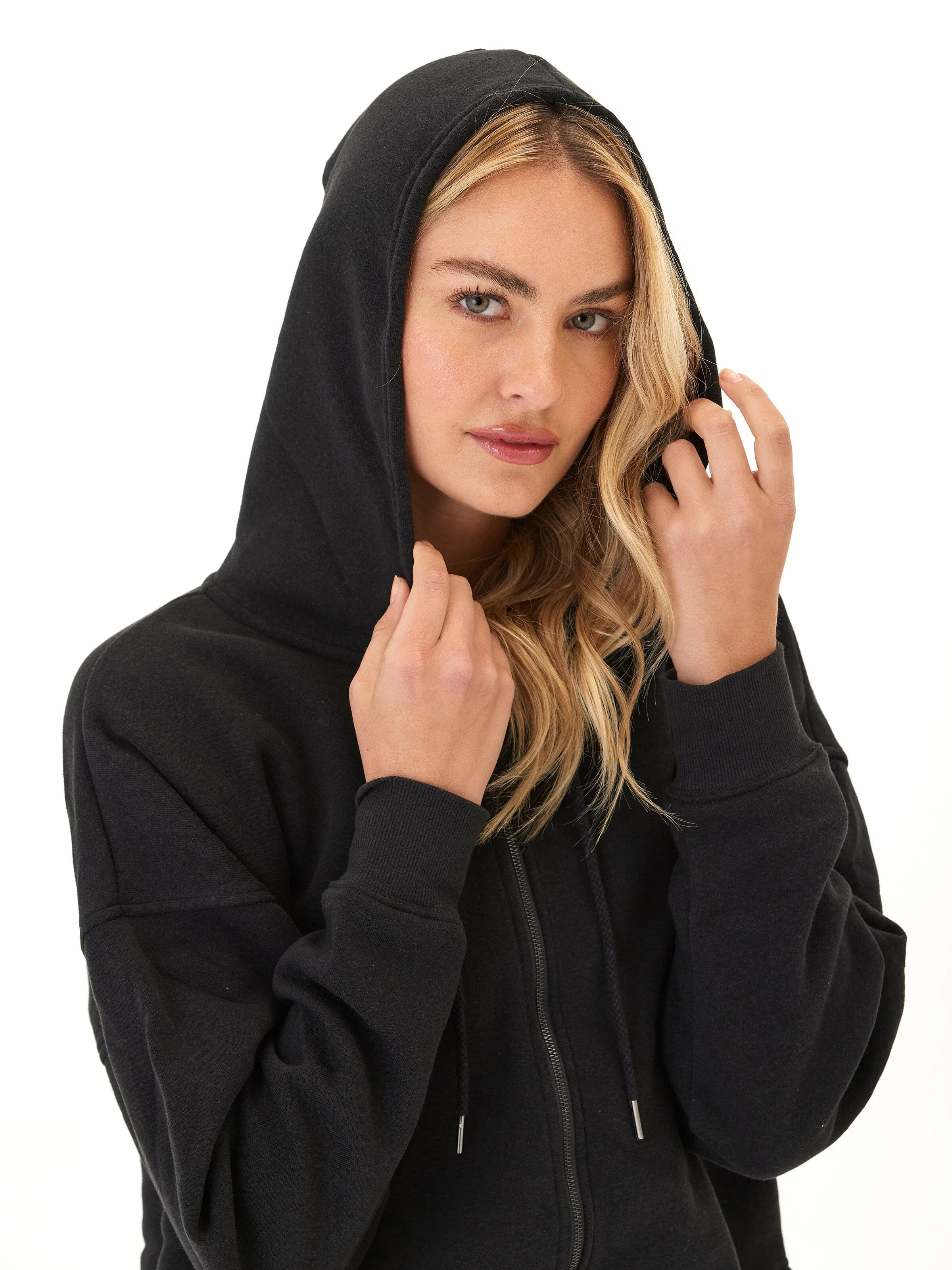 Venetia Triblend Fleece Crop Zip Hoodie Heat Trapping Layer