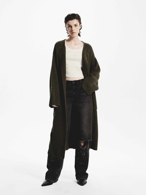 Belted Long Knitted Cardigan Lightweight Jersey Material