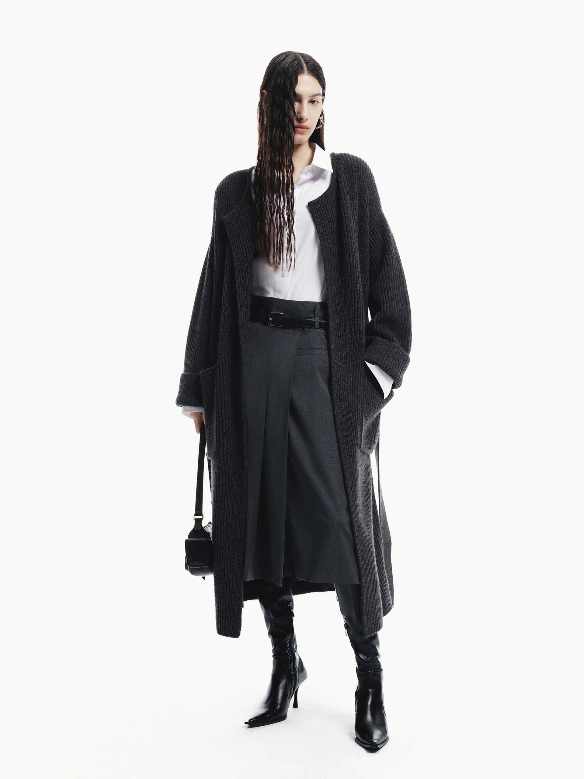 Belted Long Knitted Cardigan Lightwear Look