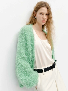 Morning Wear Fluffy Boucle Knit Cardigan