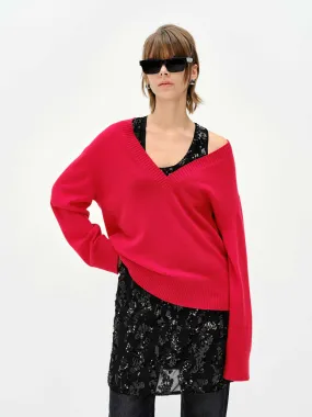 V-neck Loose Knit Sweater Chilly Weather Knit Lightweight Knit