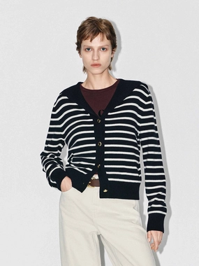 Understated Charm Wool Blend Striped Cardigan