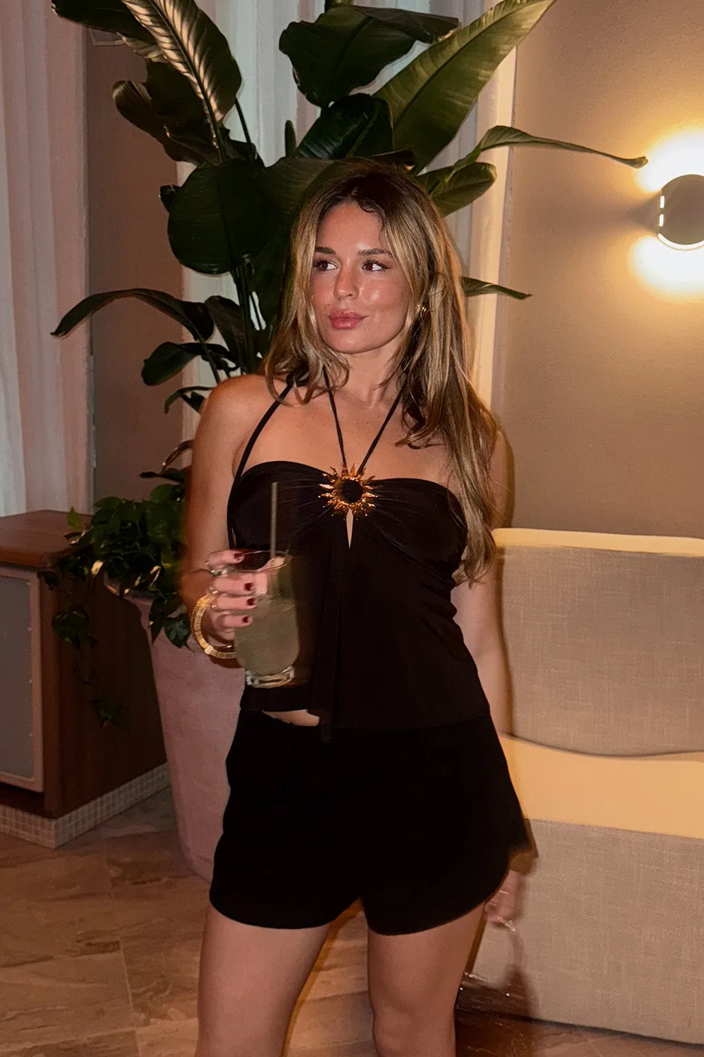 Formal Wear Vida Black Brooch Top