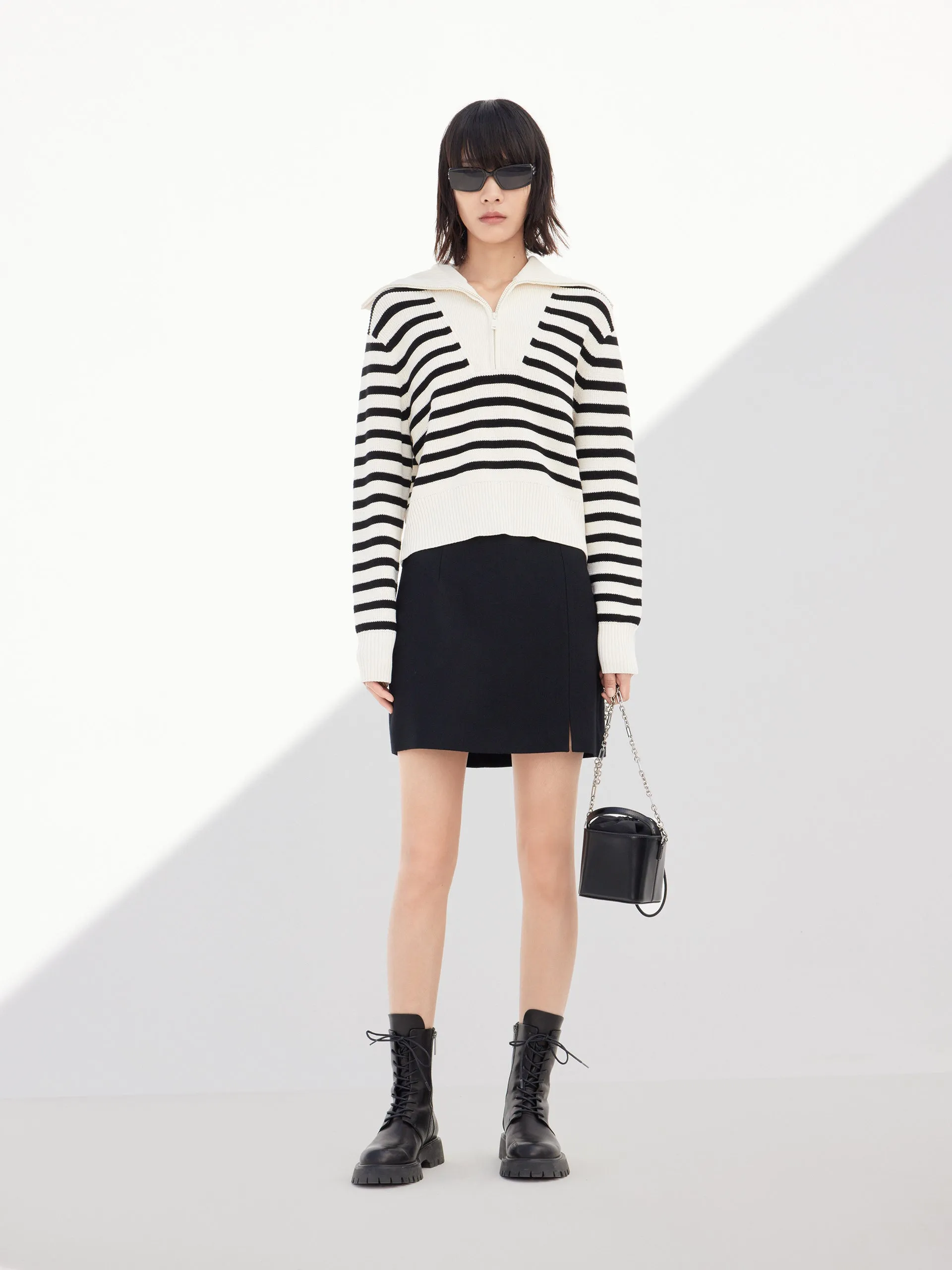Soft touch layer Wool Blend Striped Knit Top