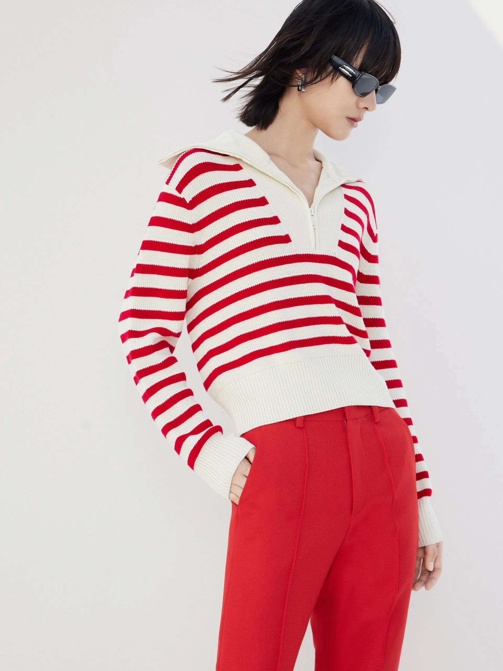Wool Blend Striped Knit Top Cozy Shape Everyday Comfort Wear
