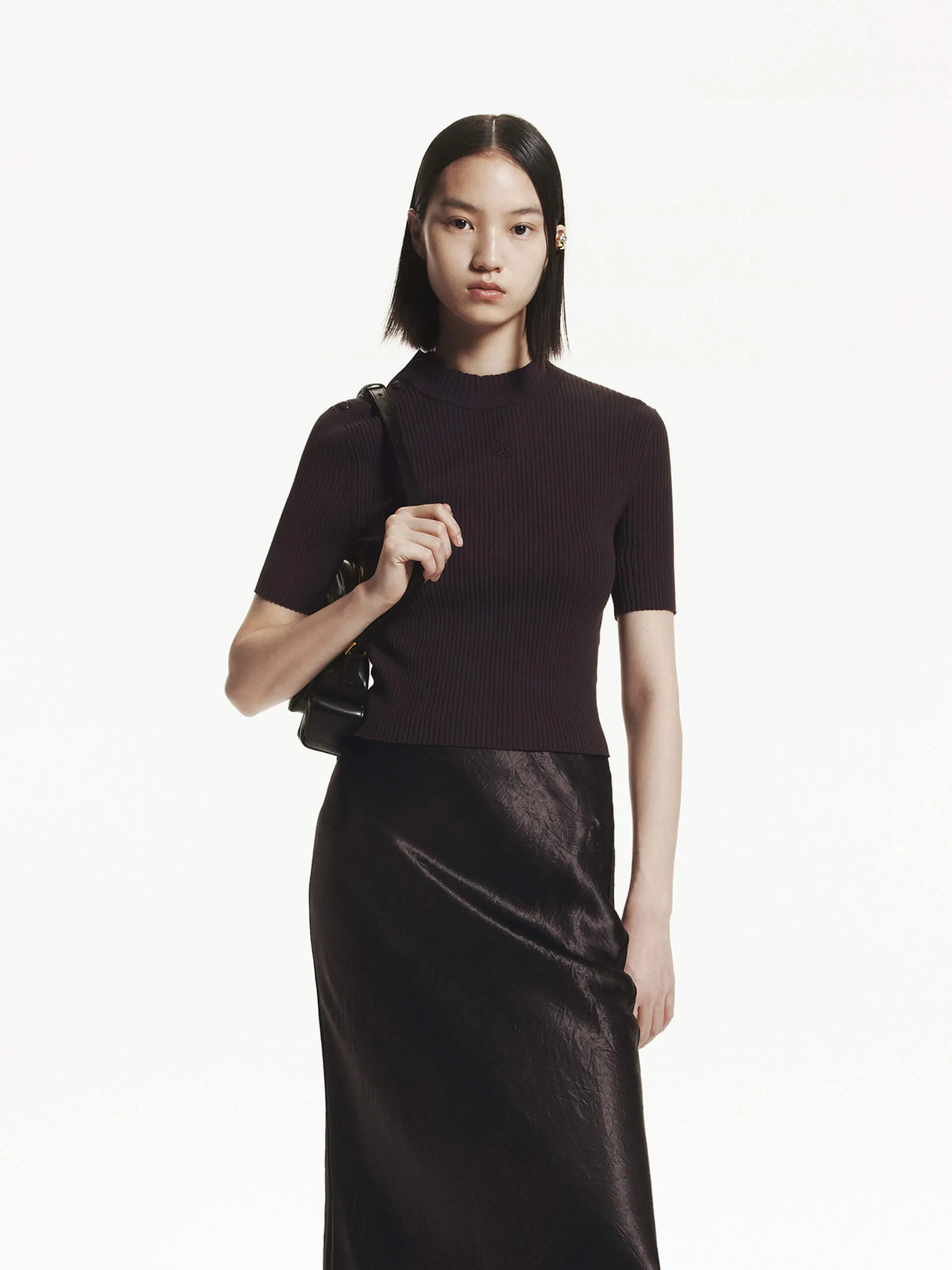 Cropped Ribbed Knit Top Snug Comfort Stretch Comfort