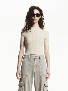 Basic Must-Have Wrinkle Resistant Cropped Ribbed Knit Top