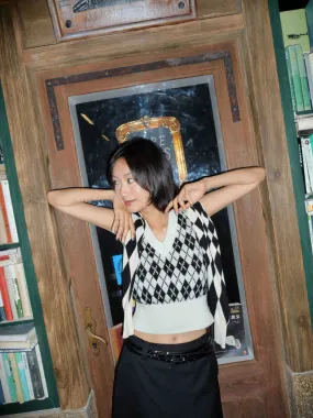 Casual Cozy V-neck Argyle Check Knit Vest