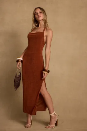 Fresh Combo Piped-Edge Melani Terracotta Midi Dress