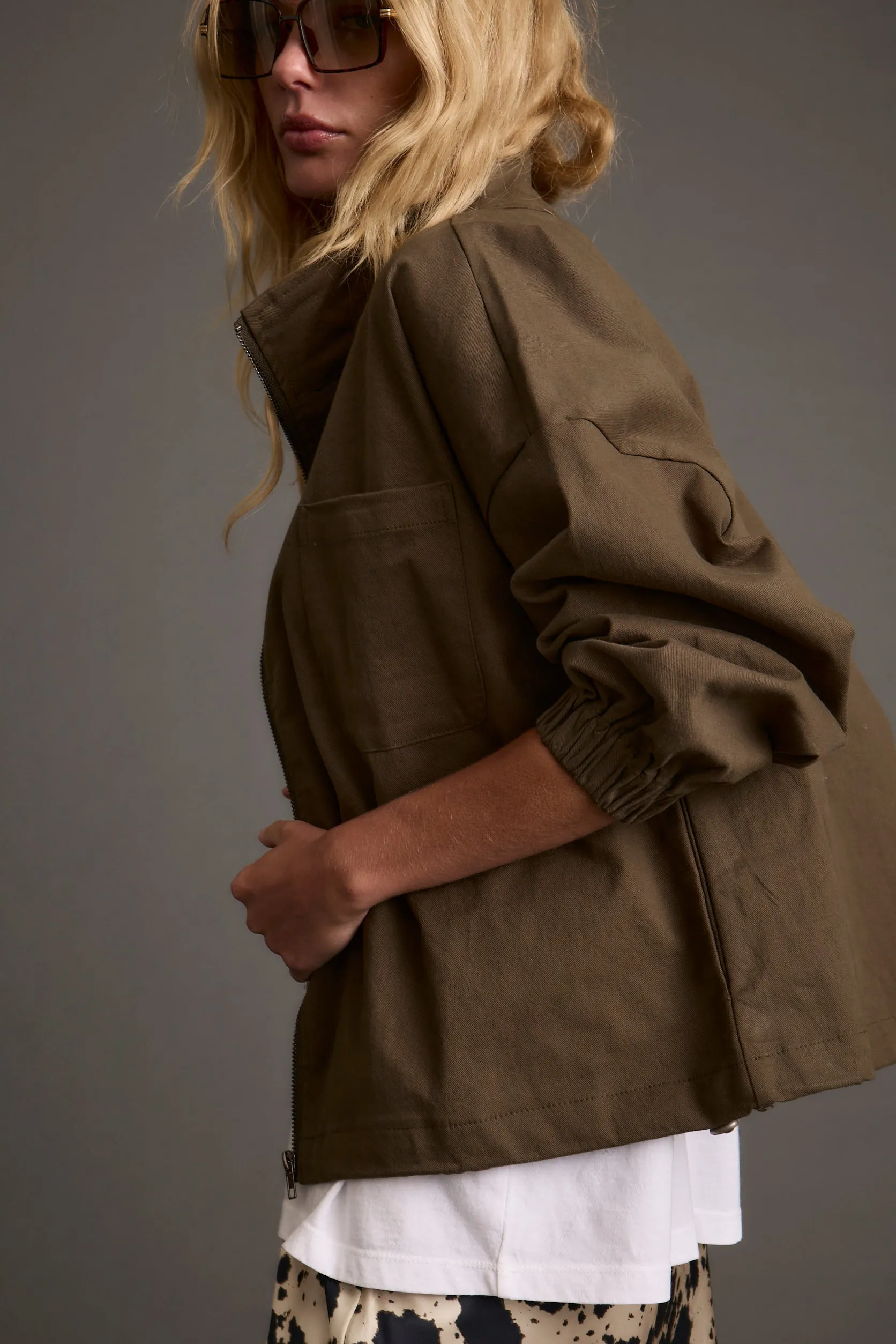 Glossy Look High - end Fairfax Olive Canvas Relaxed Fit Utility Jacket