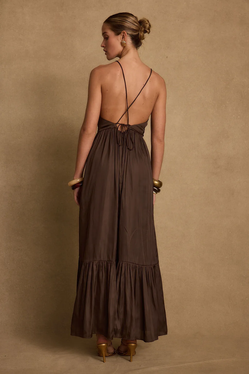 Layer Base Refined touch Mia Espresso Maxi Dress