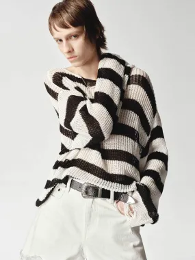 Cozy Hug Eco Conscious Manufacturing Striped Distressed Knit Sweater