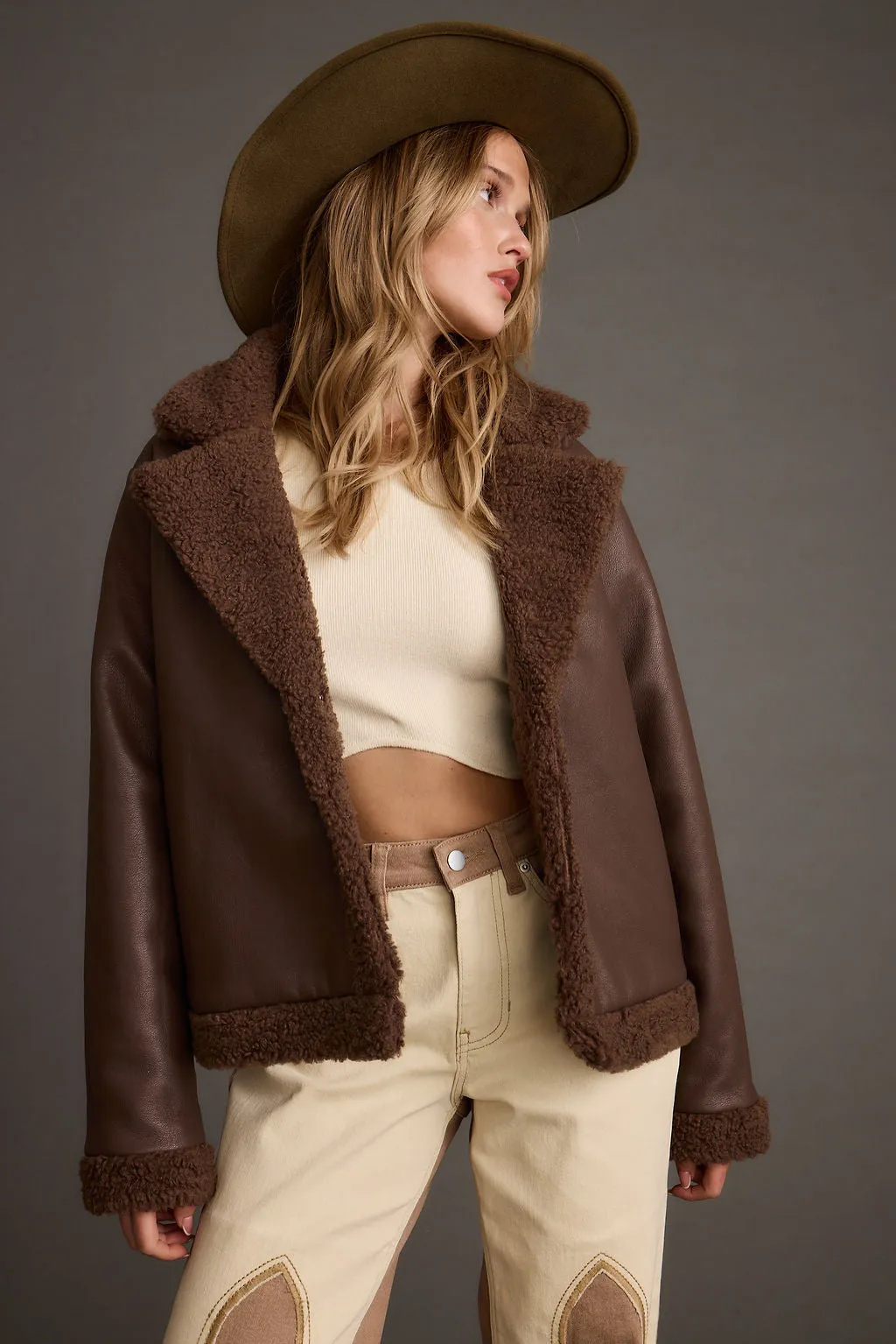 One Color No Roll Collar Technology Great Falls Brown Sherpa Coat