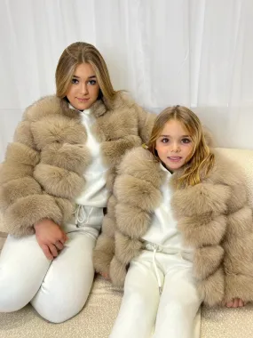 Childrens Dark Beige Luxury Fur Coat Layer Up Style
