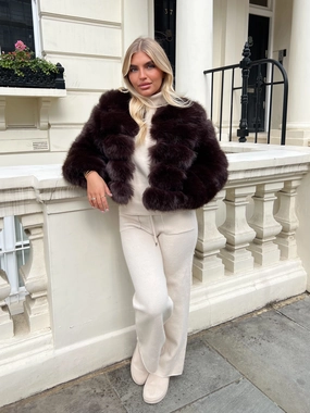 Matte Finish Chocolate Premium Faux Fur Jacket