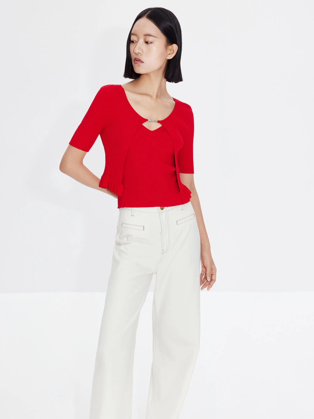 Ultra Soft Yarn Outdoor Outfit Wavy Hem Knitted Cardigan