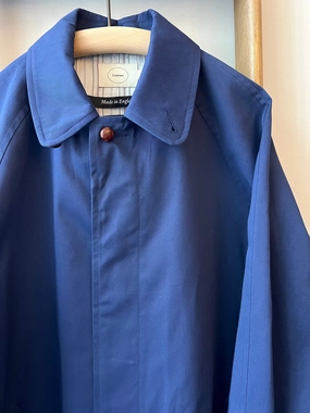 Wax Cotton Balmacaan Rain Coat / Navy Quick Pull Zipper Durable Stitching