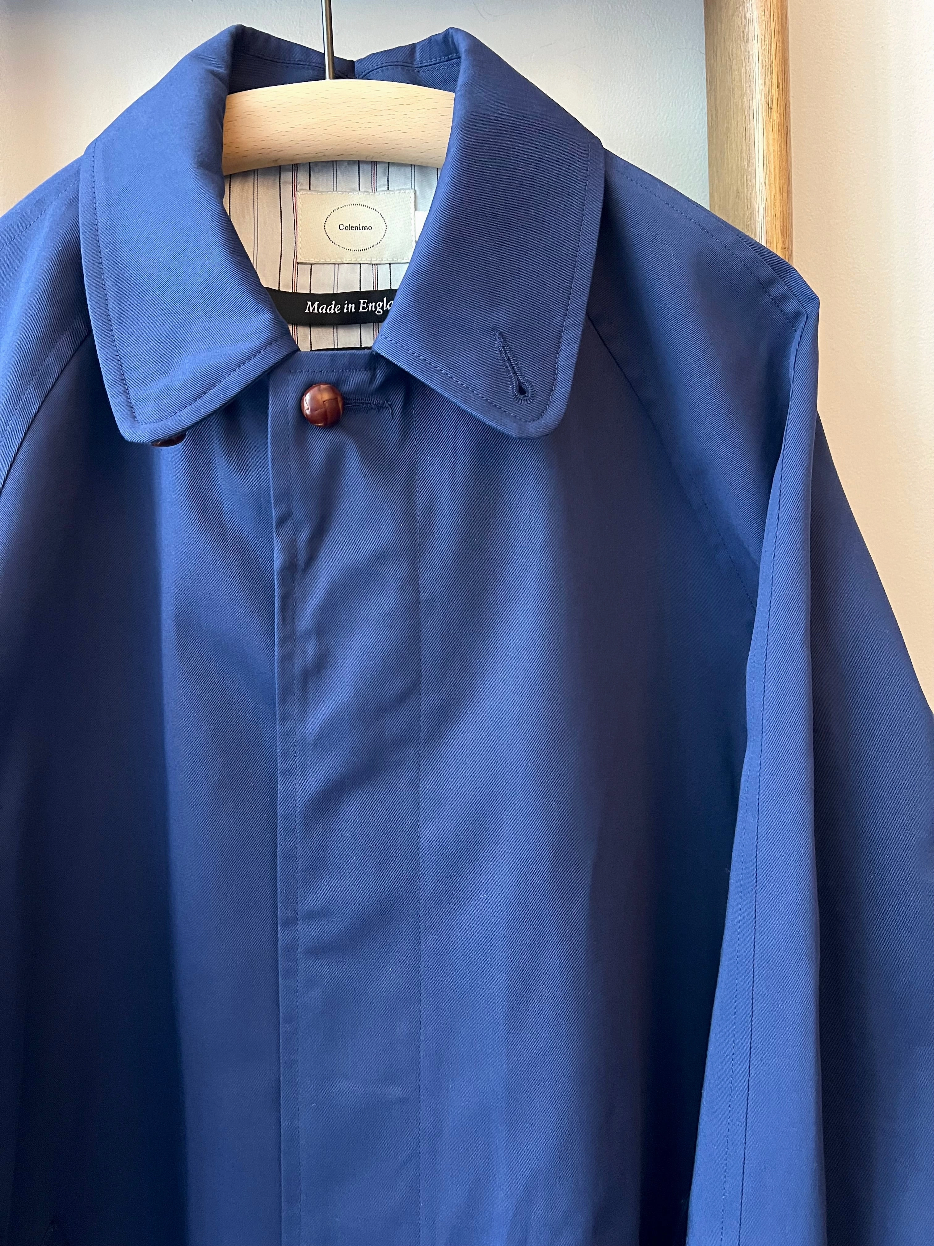 Wax Cotton Balmacaan Rain Coat / Navy Quick Pull Zipper Durable Stitching