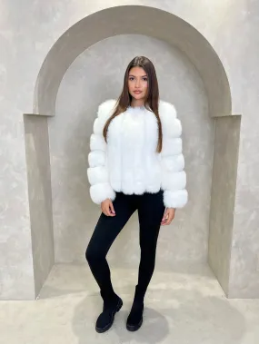 Warmth Retention Technology White Luxury Fur Vertical Pelt Coat