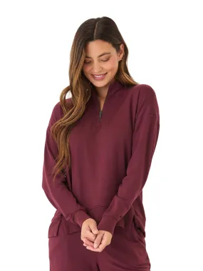 Whitnie Modal Terry 1/2-Zip Mock Neck Pullover Fur Trim High Collar Structure