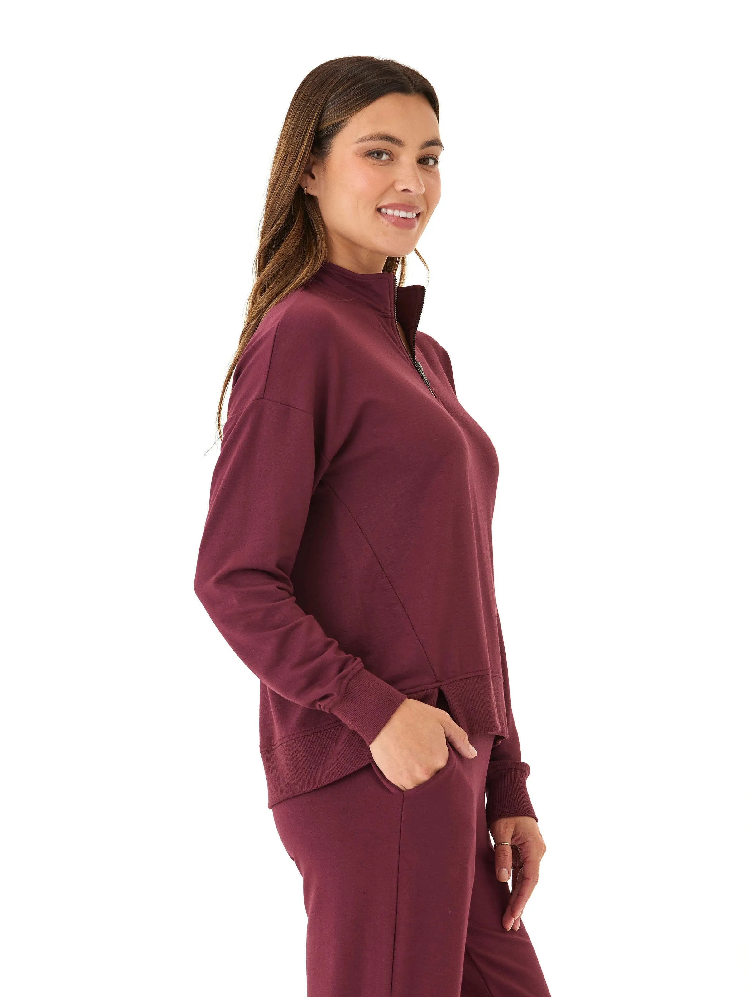 Whitnie Modal Terry 1/2-Zip Mock Neck Pullover Windproof Insulated Coat Subtle Layers