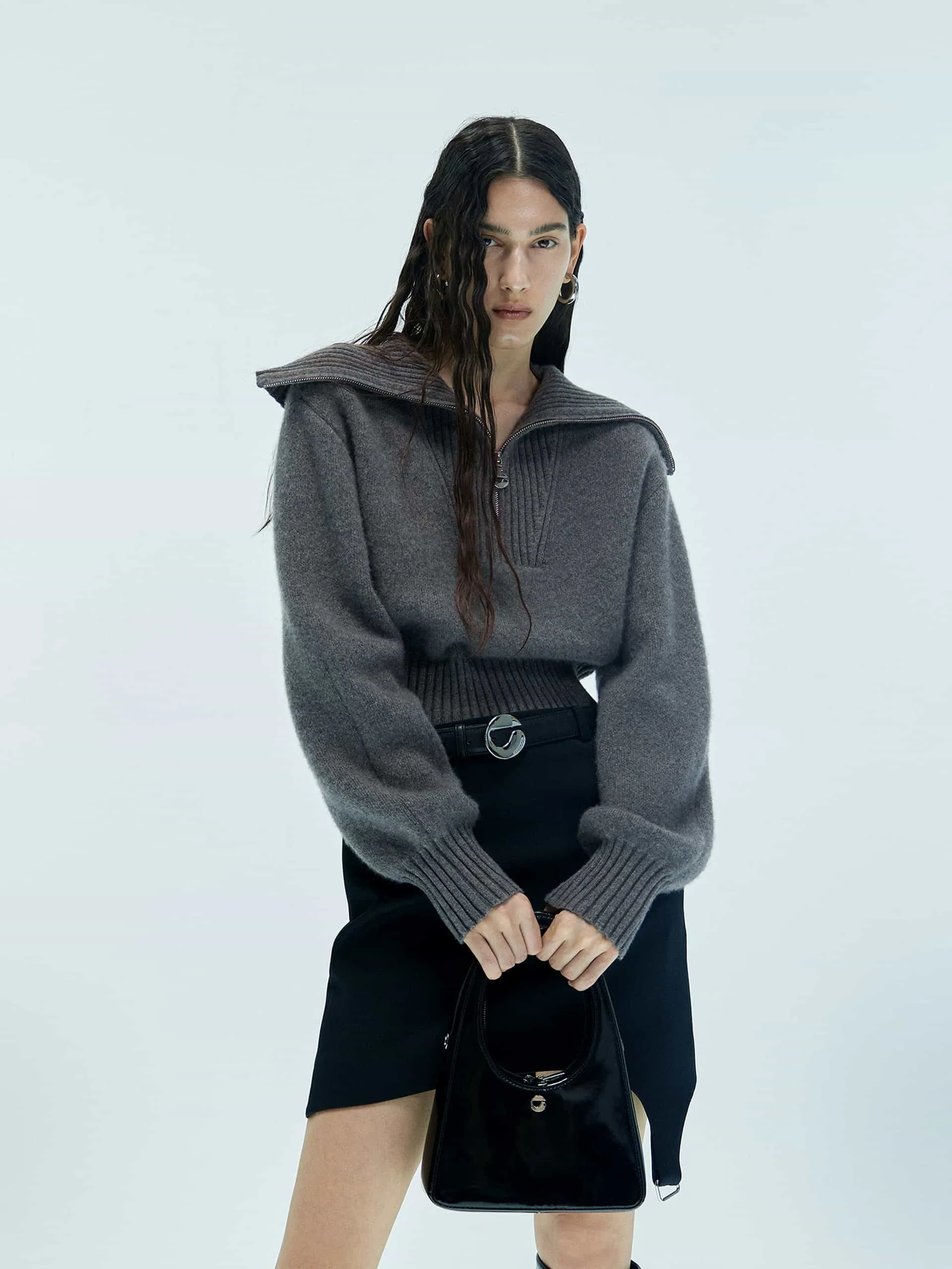 Minimal Design Wide Lapel Knitted Sweater