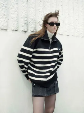 Eco Conscious Manufacturing Wide Lapel Striped Sweater