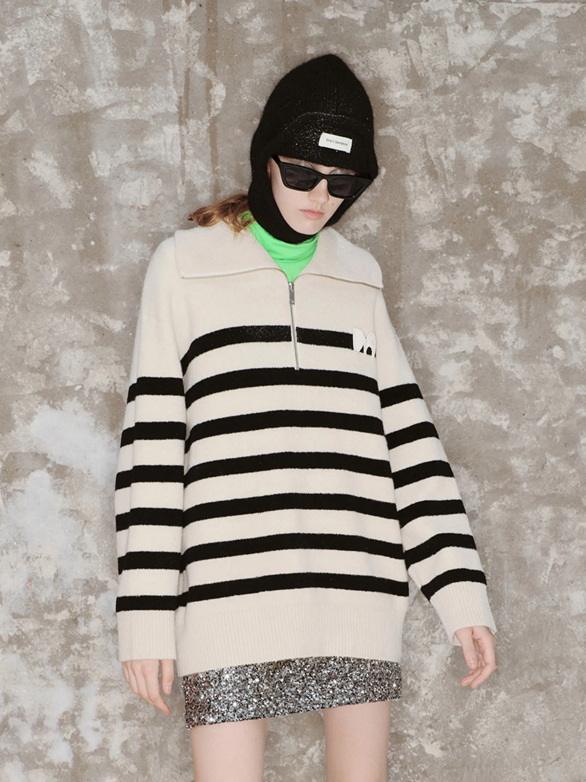 Wide Lapel Striped Sweater Knit Wear Cozy Fit Wear