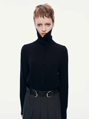 Wide Collar Wool Cardigan Water Repellent Finish