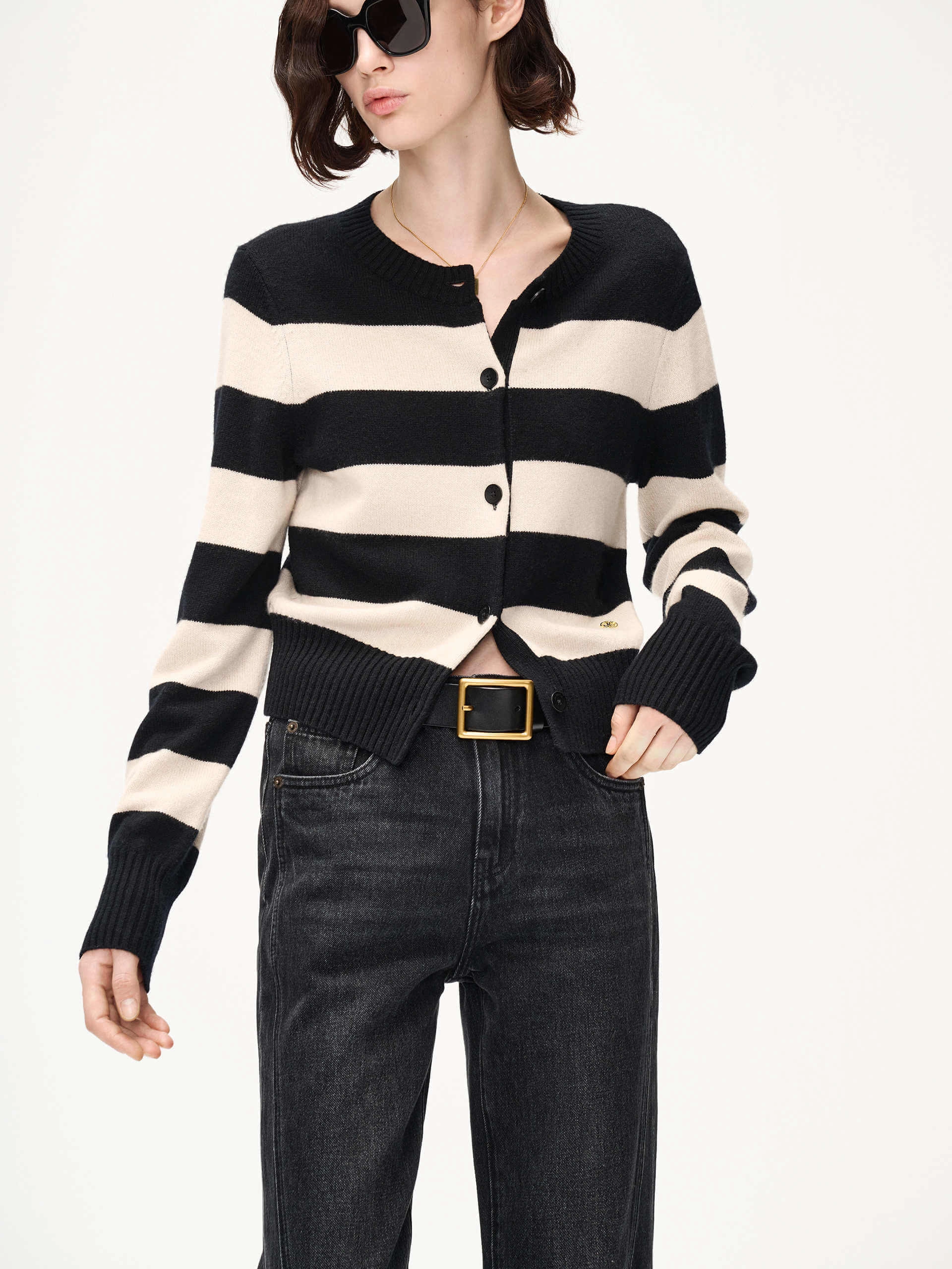 Autumn favorite Wide Striped Knit Cardigan