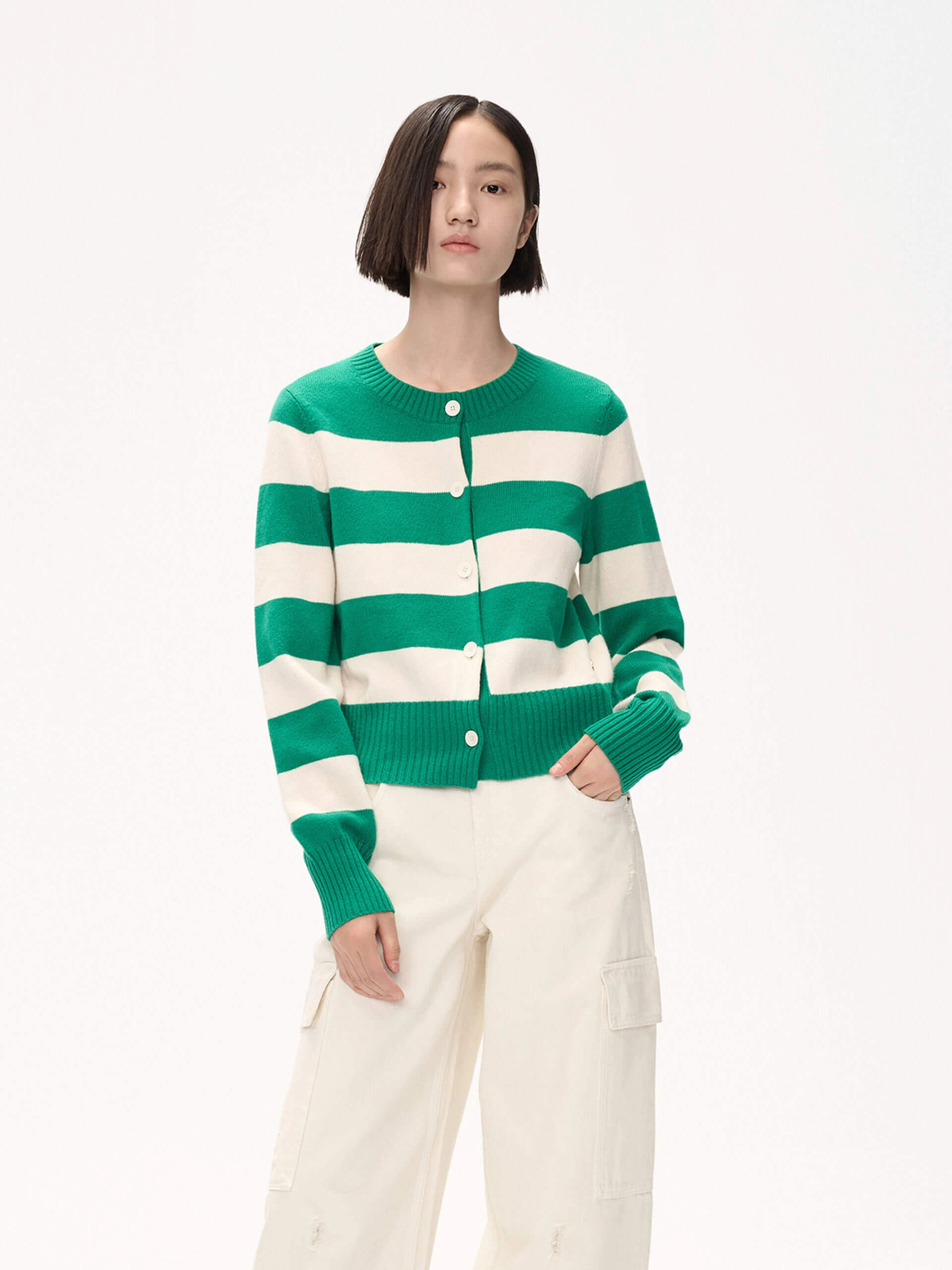 Wide Striped Knit Cardigan ShrinkResistant Weave
