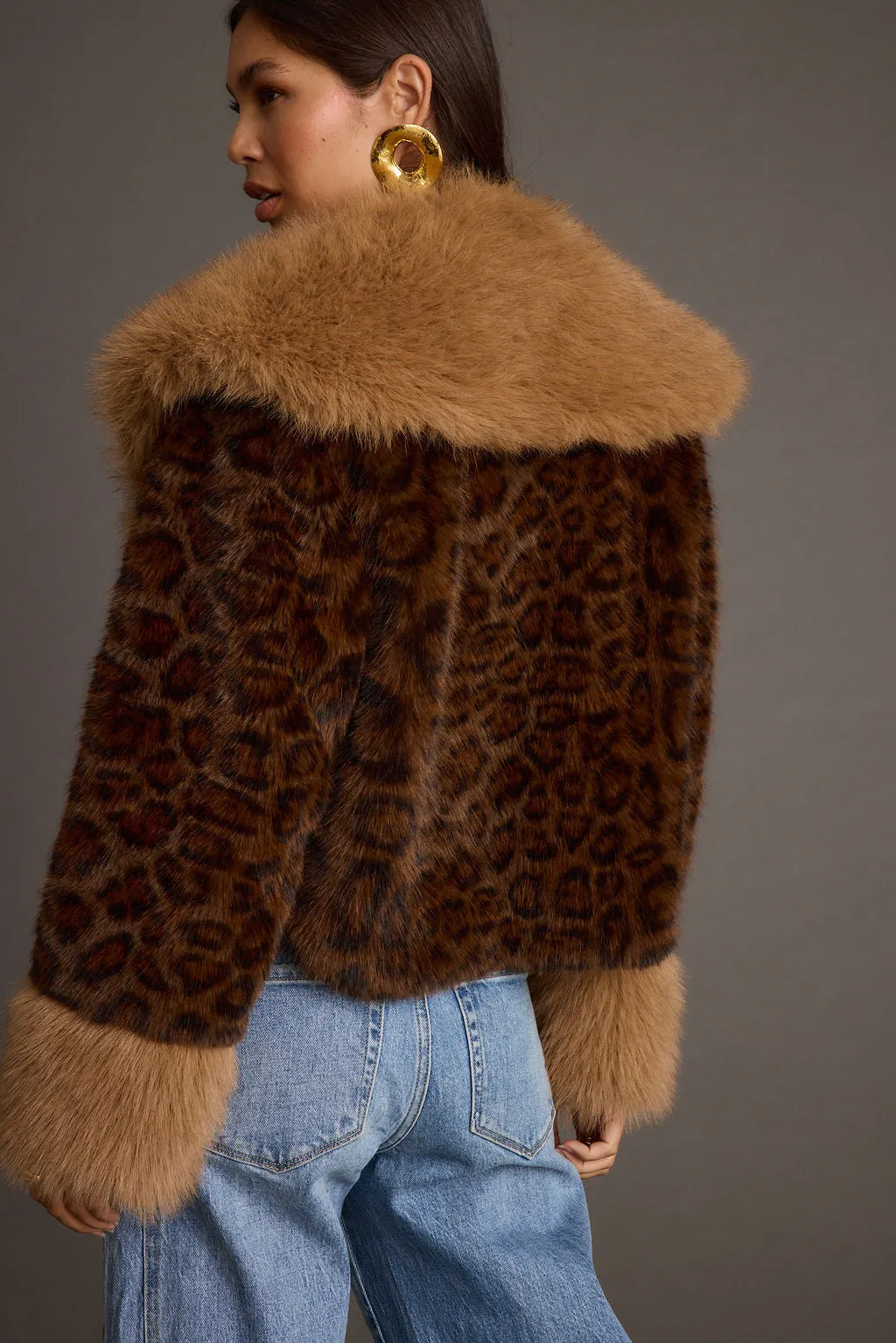 Wild Heart Leopard Faux Fur Cropped Jacket Non Restrictive Tailoring