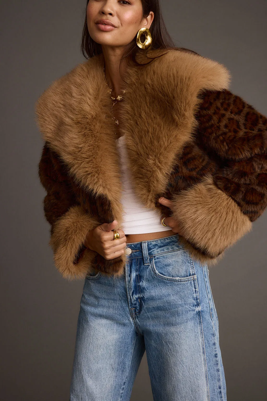 Wild Heart Leopard Faux Fur Cropped Jacket Stylish backpack