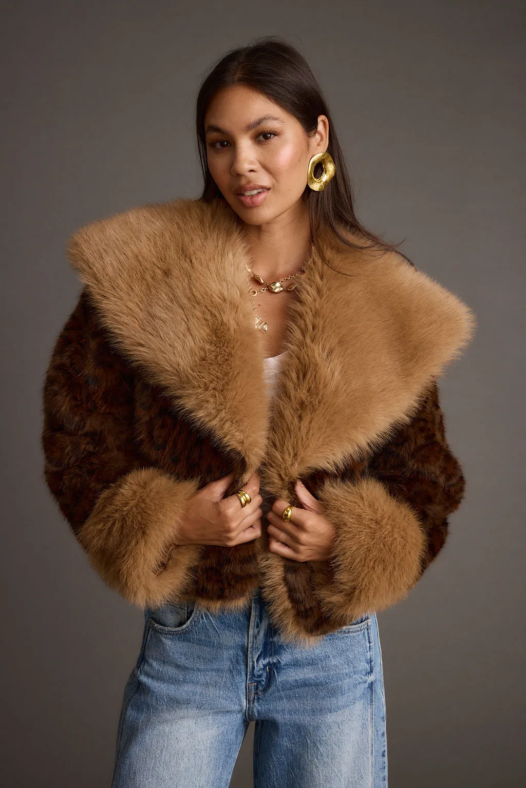 porch Wild Heart Leopard Faux Fur Cropped Jacket