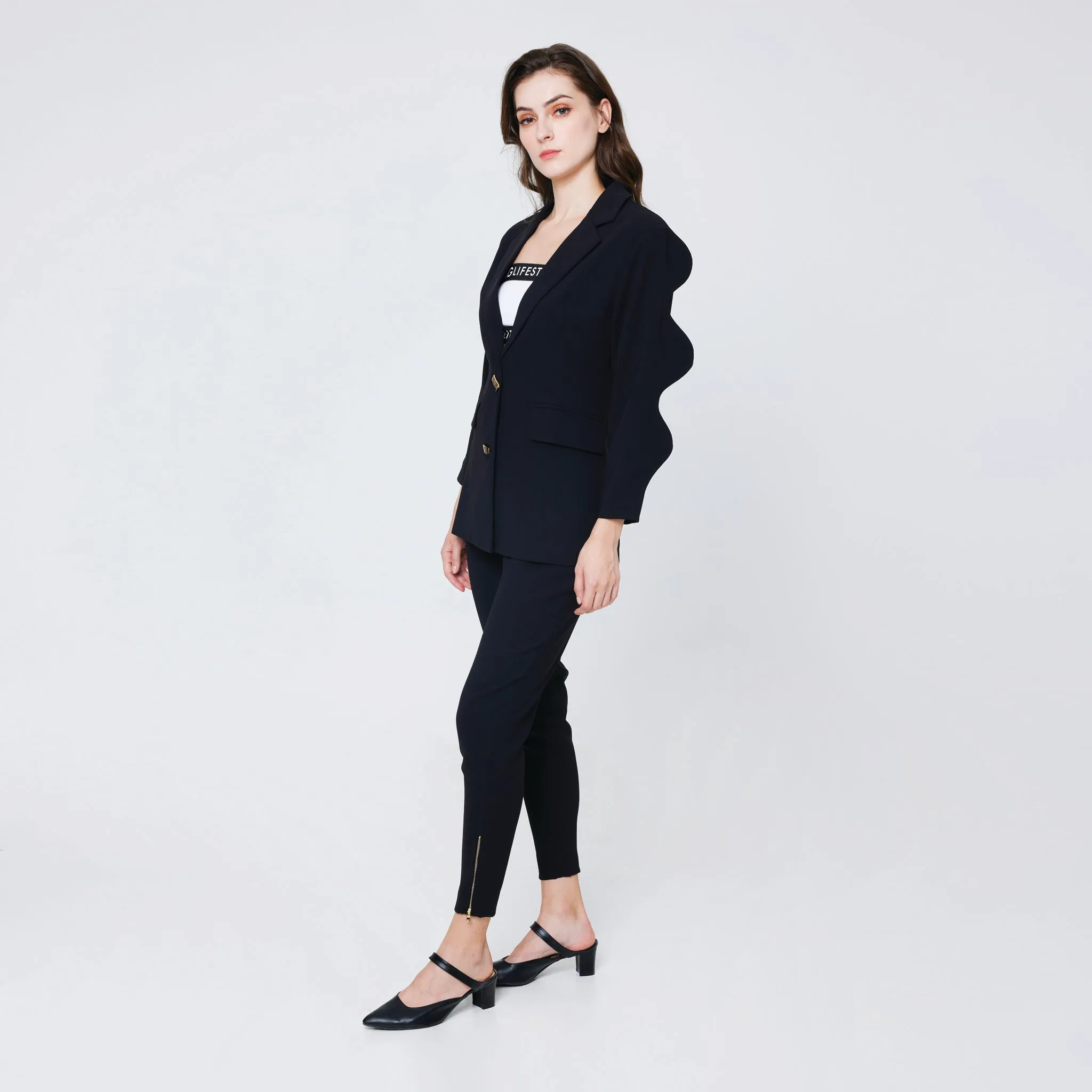 Scallop Sleeves Jacket Light Reflective Logos Light Diffusing Fabric