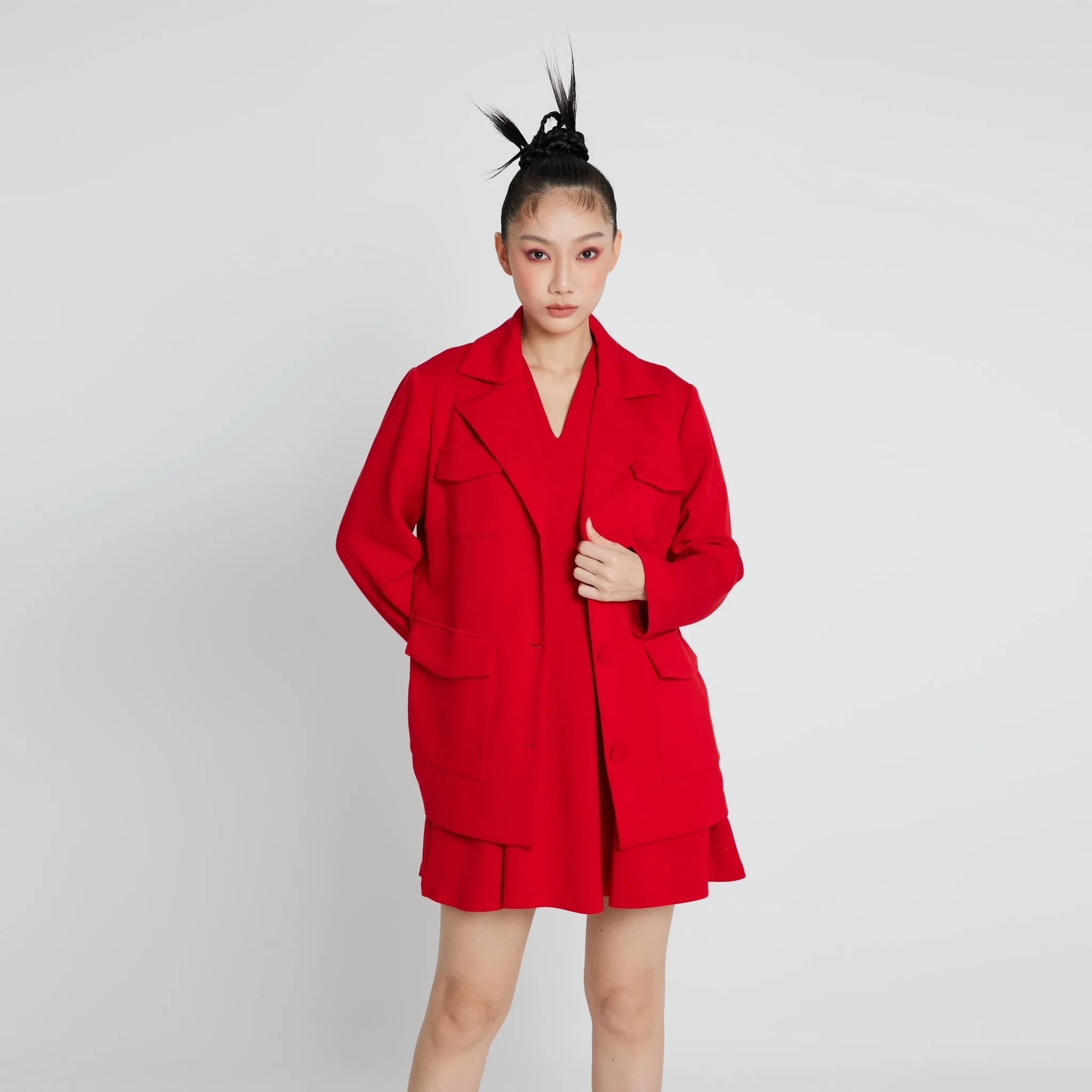 Jacket with Belt Convertible Collar Style