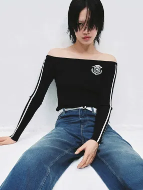 Winter Fashion Layering Knit Off Shoulder Ribbed Knit Top