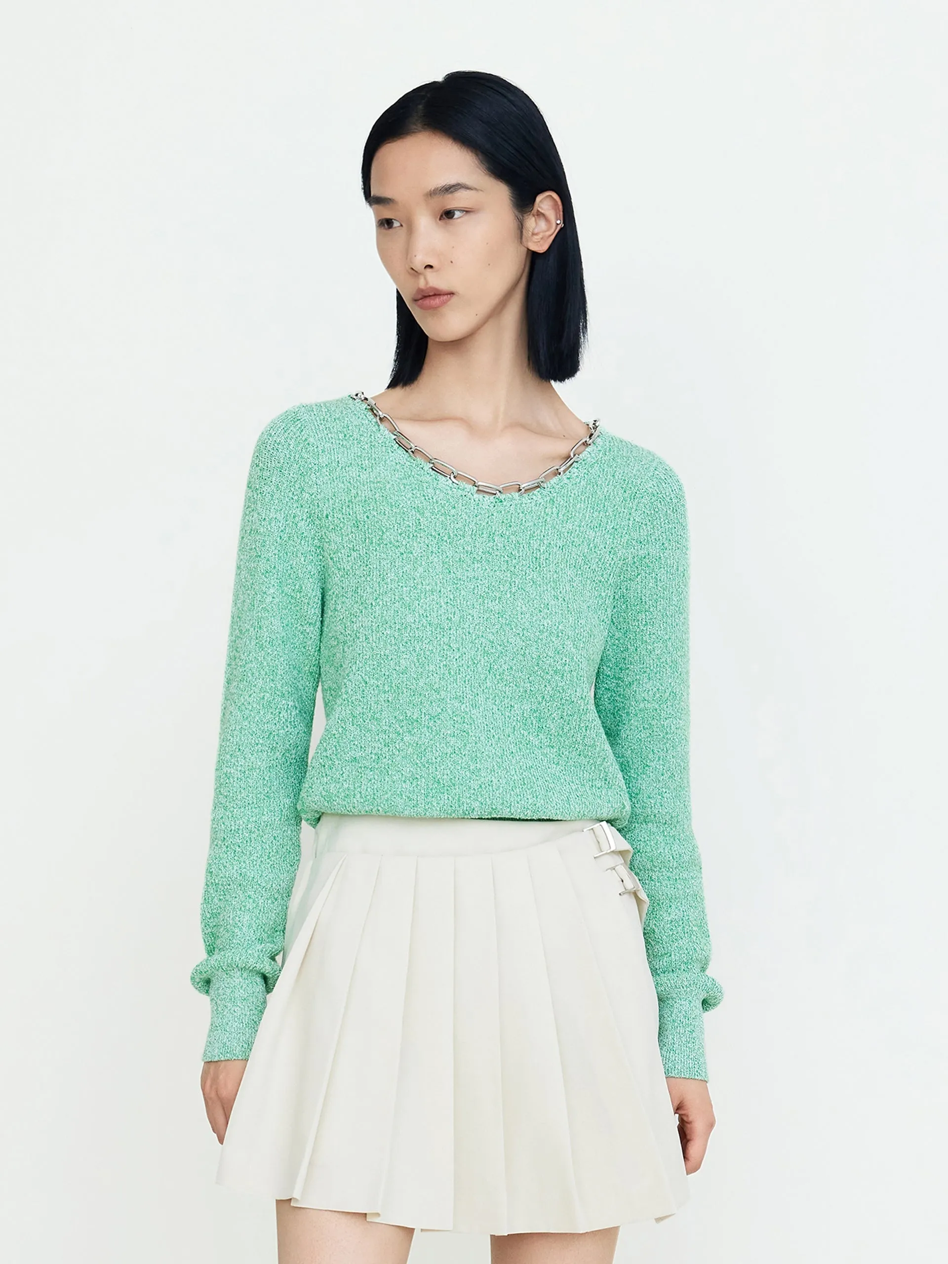 Cold Day Fashion Wool Blend Chain Knot Pullover