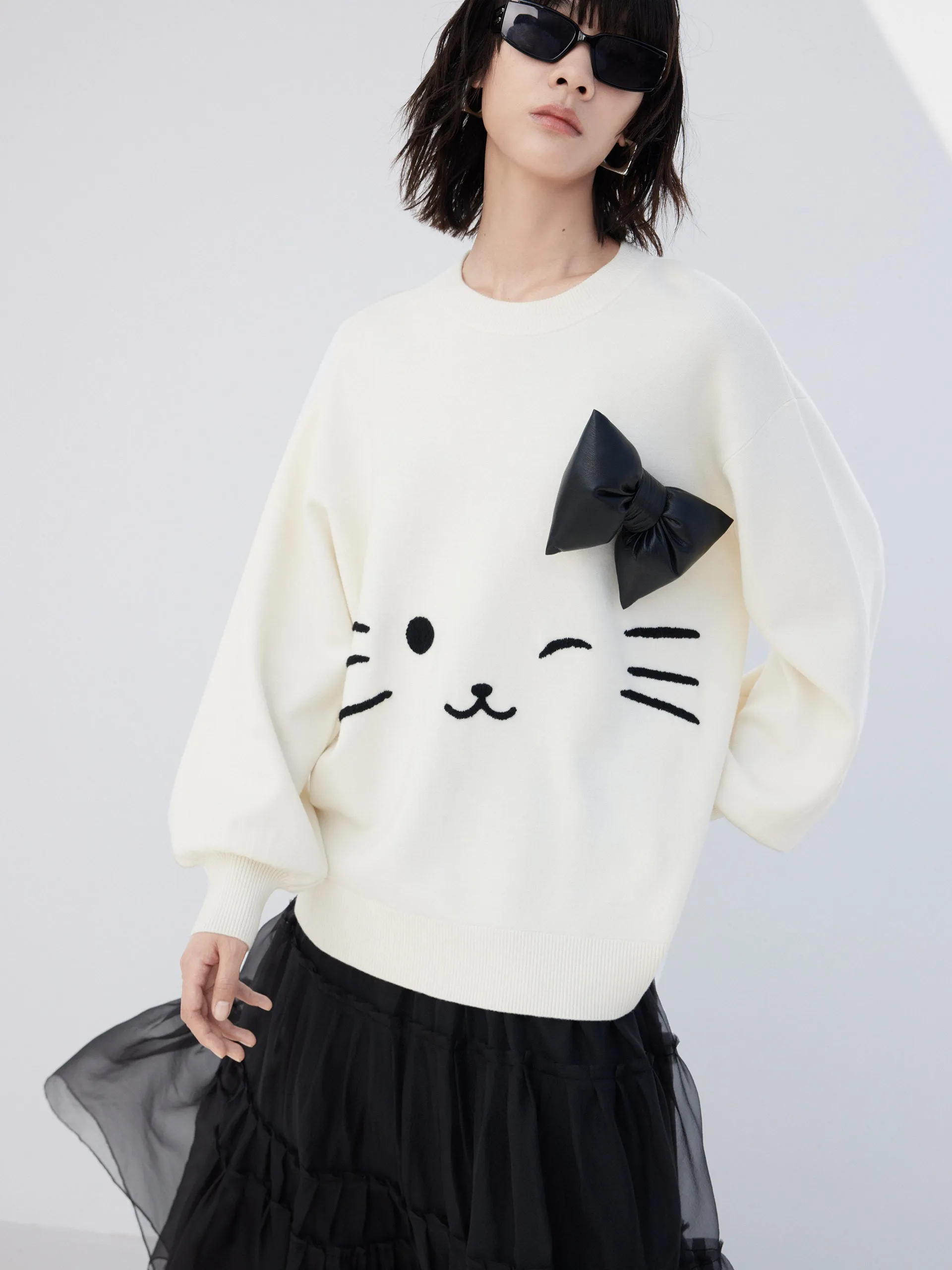 Ultimate Layer Cozy Performance Wool Blend Detachable Bow Sweater