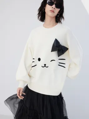 Wool Blend Detachable Bow Sweater All Season Knitwear